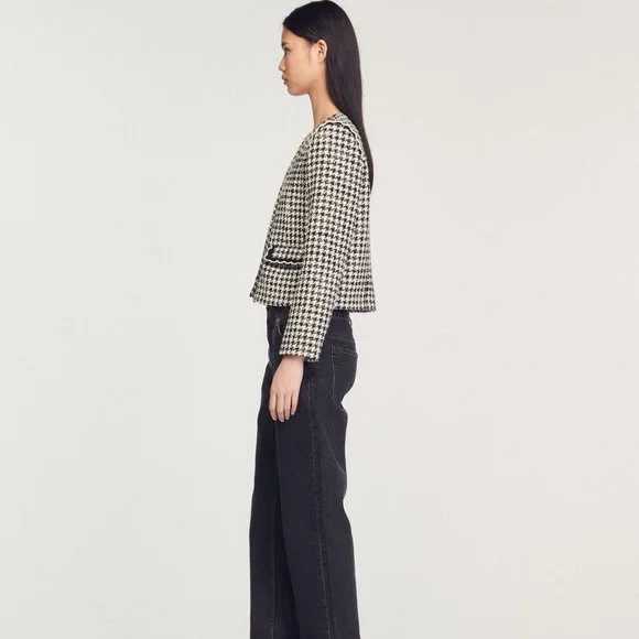 Sandro Houndstooth Tweed Jacket, Black, Size 36 / S - Picture 11 of 11